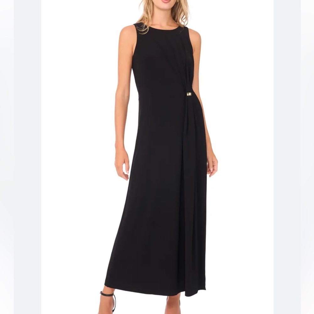 Vince Camuto | Black Gathered Twist Maxi Dress with Gold Accent 3X New With Tags